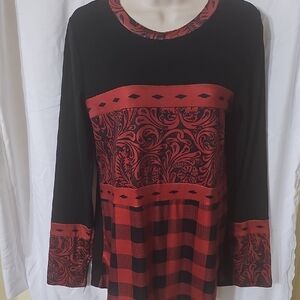 Crazy Train Black and Red Patterned Blouse